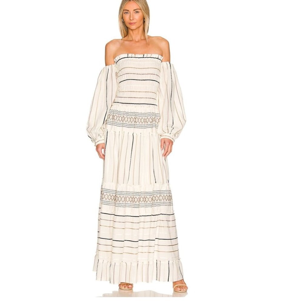 NWT RAISSA Smocked Maxi Dress in Black + White Size Small